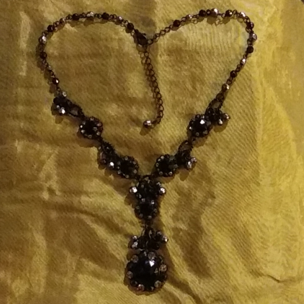 Black and silver beads and gems necklace